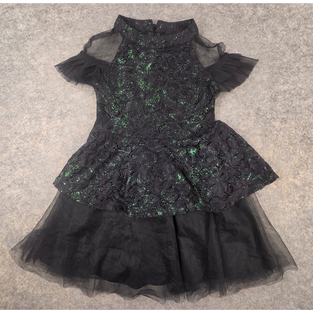 Wicked Paul Tazewell Girls Black Green Glitter Lace Tulle Dress XS 4/5 Costume